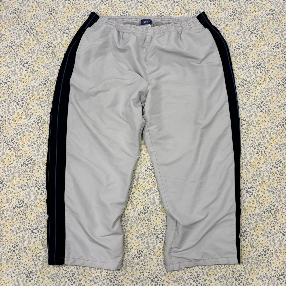 Reebok Vintage Track Pants Mens 2XL Gray Windbreaker Side Stripe Baggy Y2K